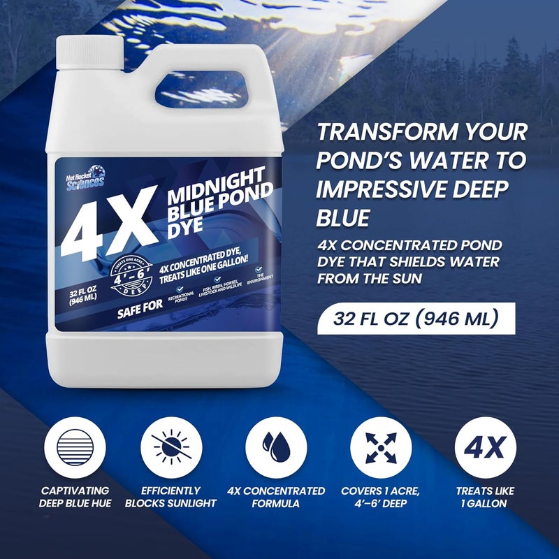 Not Rocket Sciences 32oz Midnight Blue Pond Dye, 4X Concentrate Pond Dye Blue, Dark Natural Looking Aquashade for Beautiful Lake Water, Long-Lasting Colorant, Protects Against Sunlight - Ideal for Fish & Wildlife - Image 2